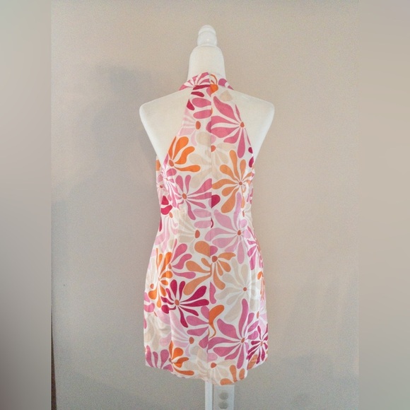 NEW Anthropologie Hutch Jones Halter Mini Dress Floral Orange Retro 70s Pink - Picture 7 of 10